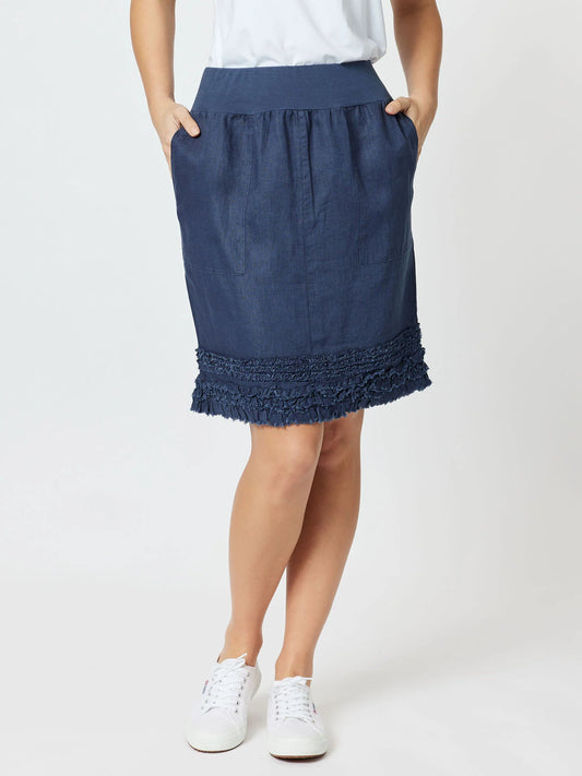 Mimi Ruffle Hem Linen Skirt Navy
