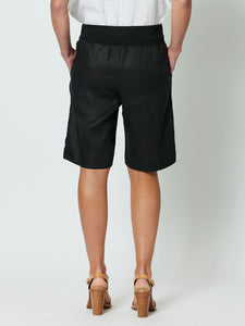 Jersey Waist Linen Short | Black