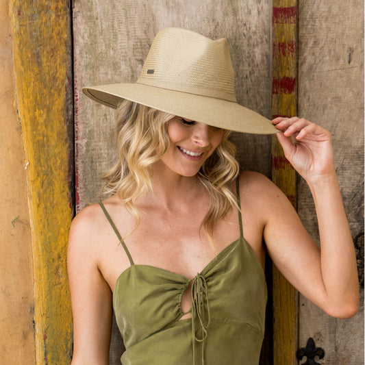 Lorn Wide Brim Fedora Hat Khaki