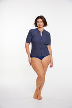 Load image into Gallery viewer, Short Sleeve Rash Vest Navy and White Dots