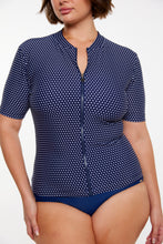 Load image into Gallery viewer, Short Sleeve Rash Vest Navy and White Dots
