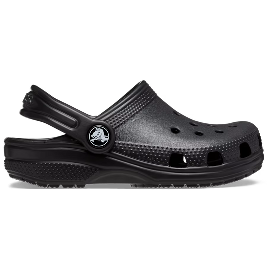 Black clog shoe on a white background