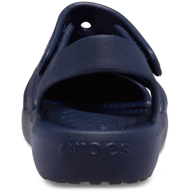 Navy sandal with a visible brand logo on a white background
