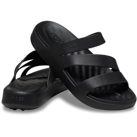 Black sandal with multiple straps on a transparent background