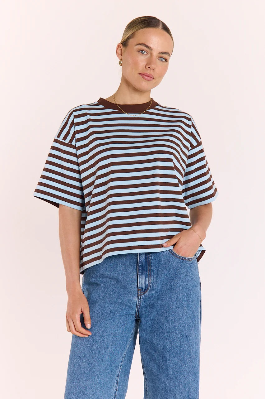 Carter Boxy Tee - Chocolate Blue Stripe