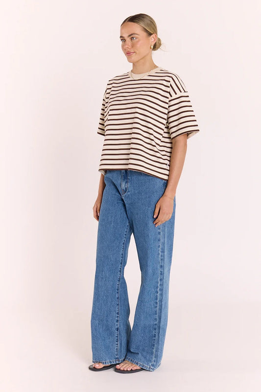 Carter Boxy Tee - Chocolate Cream Stripe
