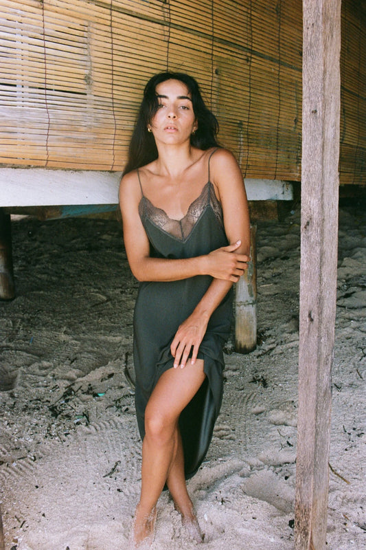 Freya Silk Slip Dress Khaki