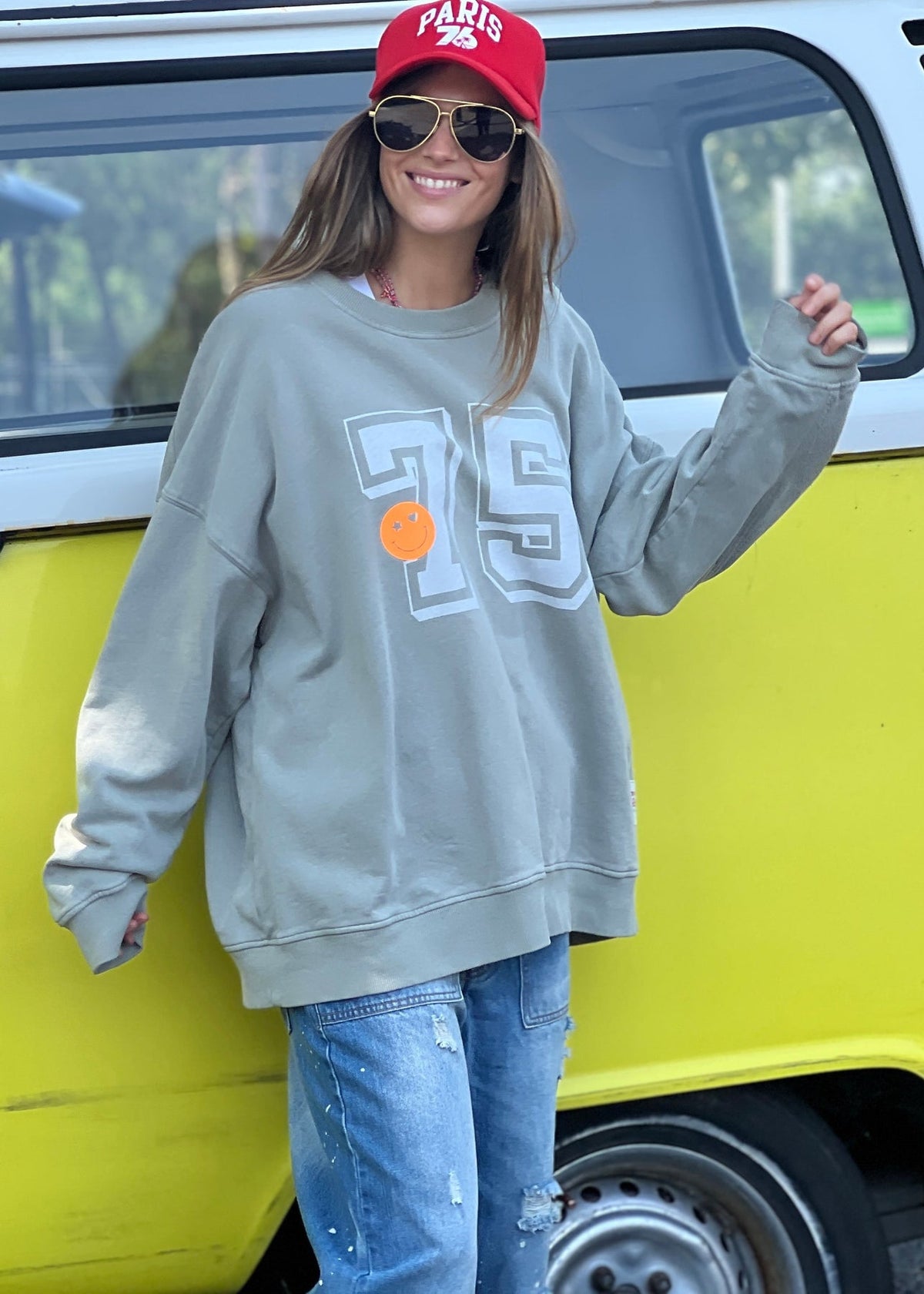 Long Vintage Retro Sweat Khaki