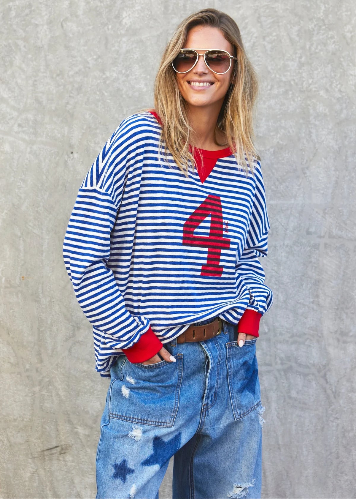 Vintage 4 Waffle Top - Royal/White