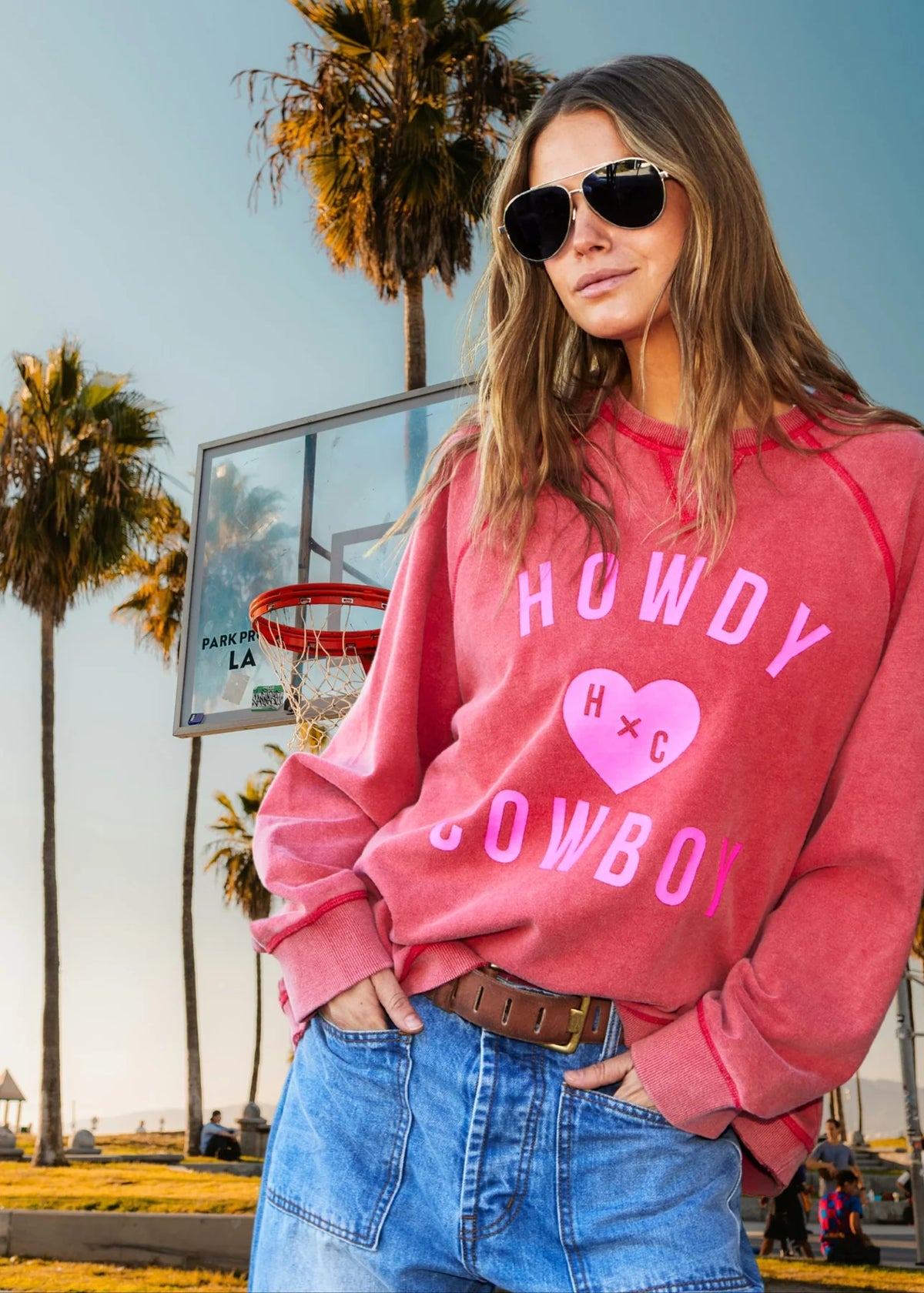 Howdy Cowboy Vintage Wash Sweat Red