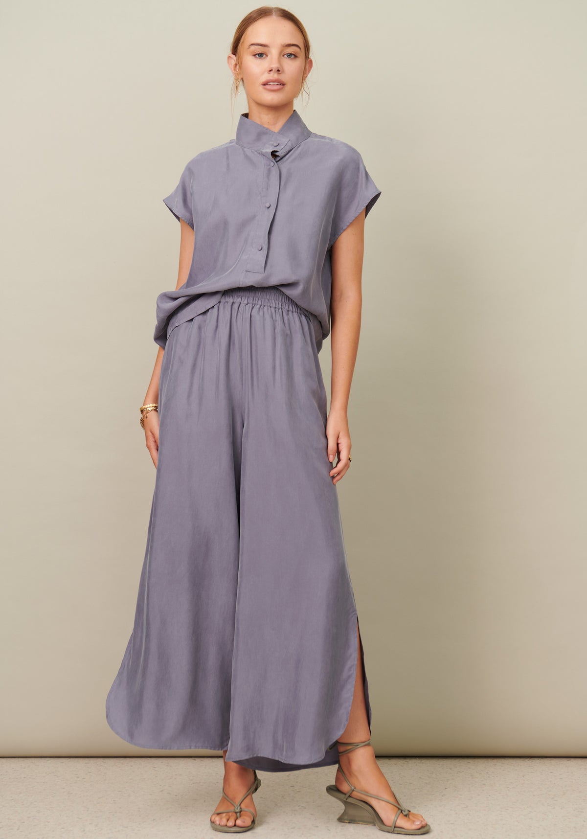 Cupro Curved Split Pant Blue