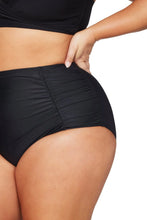 Load image into Gallery viewer, Hues Raphael High Waist Rouched Swim Pant Black