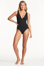 Load image into Gallery viewer, Scalloped Longline Tri One Piece Black