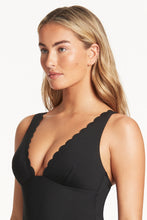 Load image into Gallery viewer, Scalloped Longline Tri One Piece Black