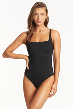 Load image into Gallery viewer, Scalloped Square Neck Bralette One Piece Black