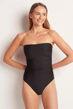 Load image into Gallery viewer, Ruched Bandeau One Piece Black