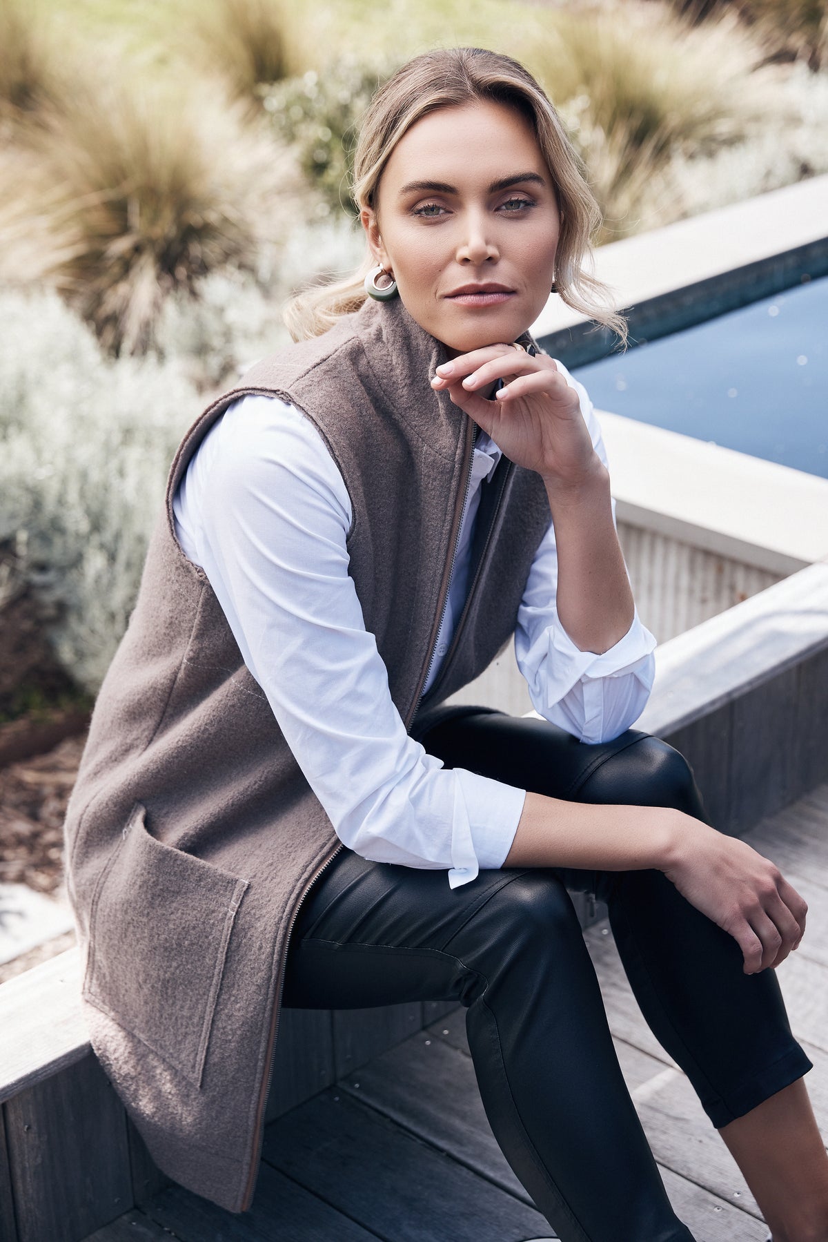 Long Sleeve Button Top Dark Oak