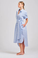 Load image into Gallery viewer, The Annie Short Sleeve Shirt Dress -Pale Blue Stripe