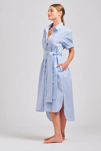 The Annie Short Sleeve Shirt Dress -Pale Blue Stripe