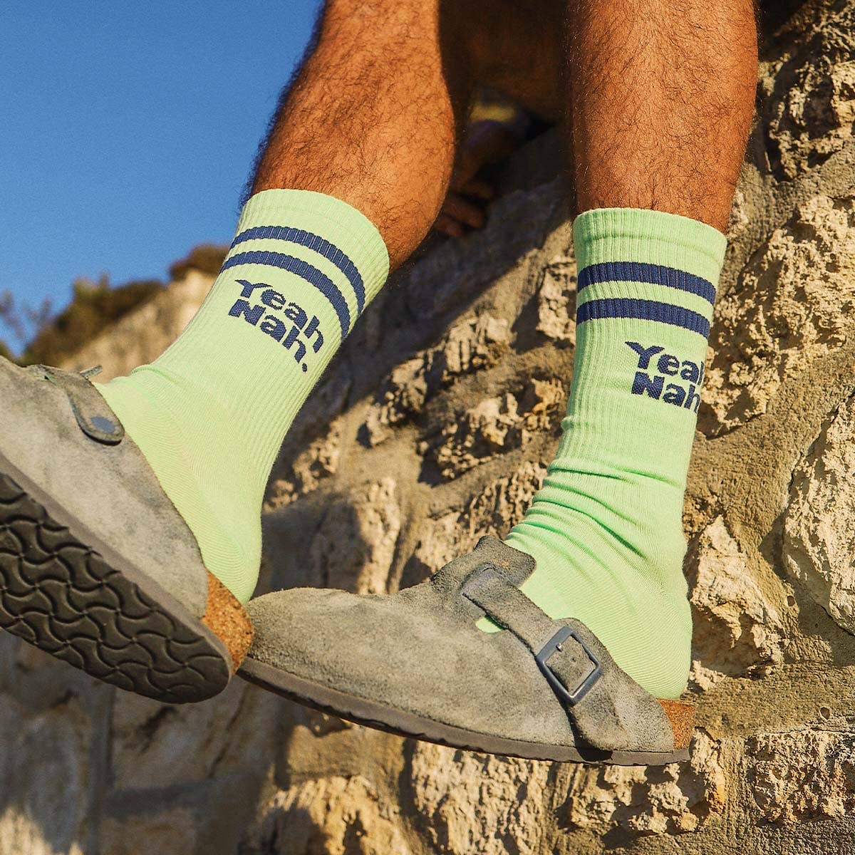 Yeah Nah Socks in Lime