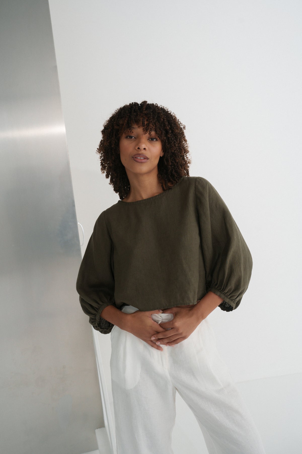 Demi Linen Top Khaki