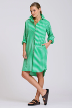 Load image into Gallery viewer, The Classic Cotton Shirt Dress - Double Green Stripe