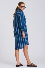 Load image into Gallery viewer, The Popover Shirtdress - Navy with Green Stripe