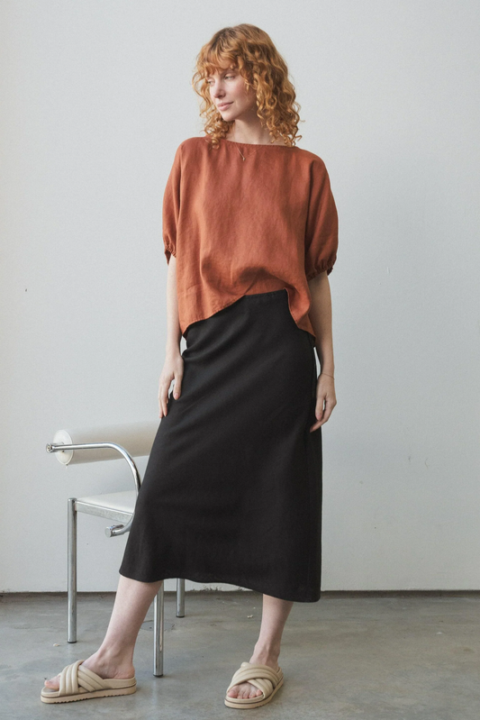 Riley Bias Linen Skirt Black