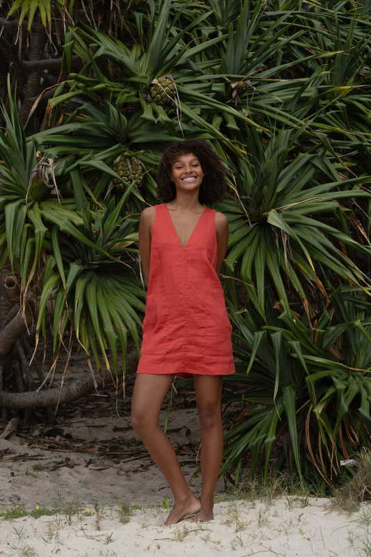 Isla Linen Dress Hibiscus