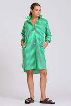 Load image into Gallery viewer, The Classic Cotton Shirt Dress - Double Green Stripe