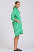 Load image into Gallery viewer, The Classic Cotton Shirt Dress - Double Green Stripe