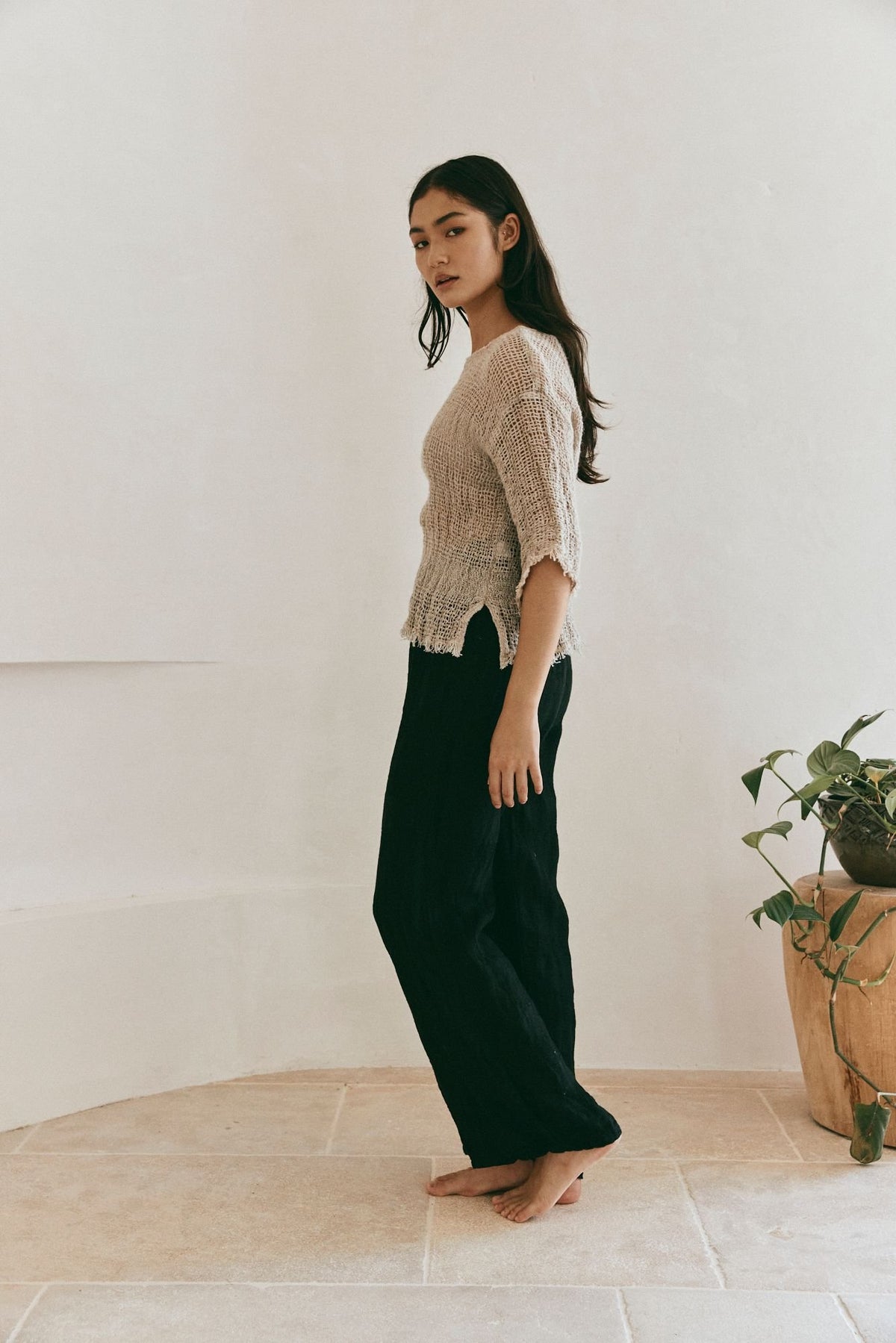Boheme Box top with Sleeve Netta Naturale Self Stripe