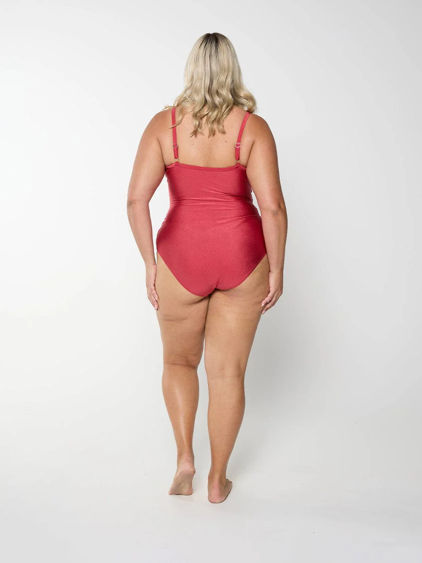 Metallic Sangria Criss Cross One Piece