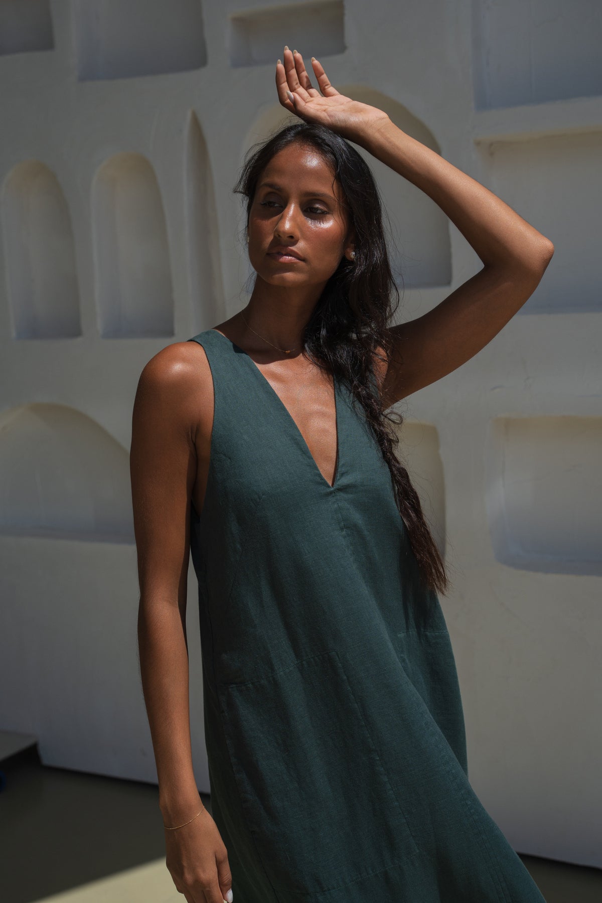 Iris Linen Dress Forest