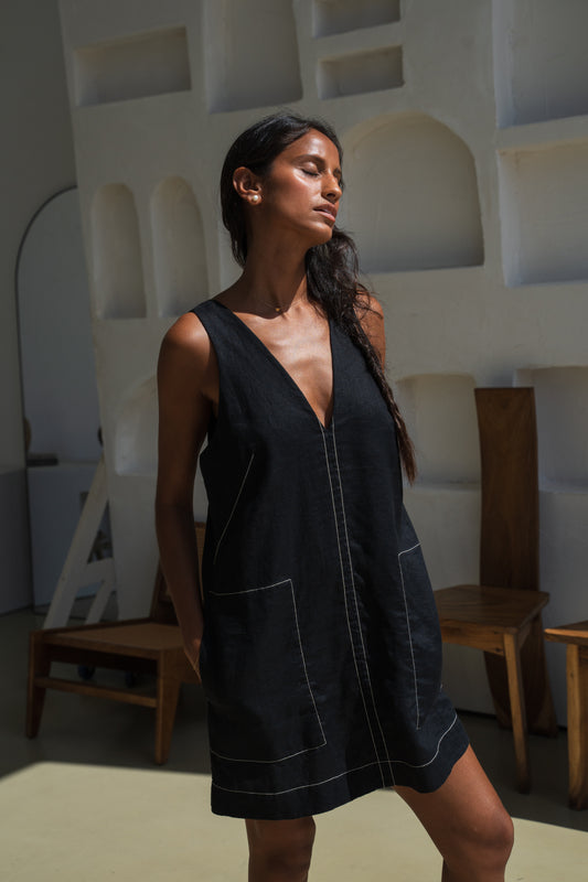 Isla Linen Dress Black