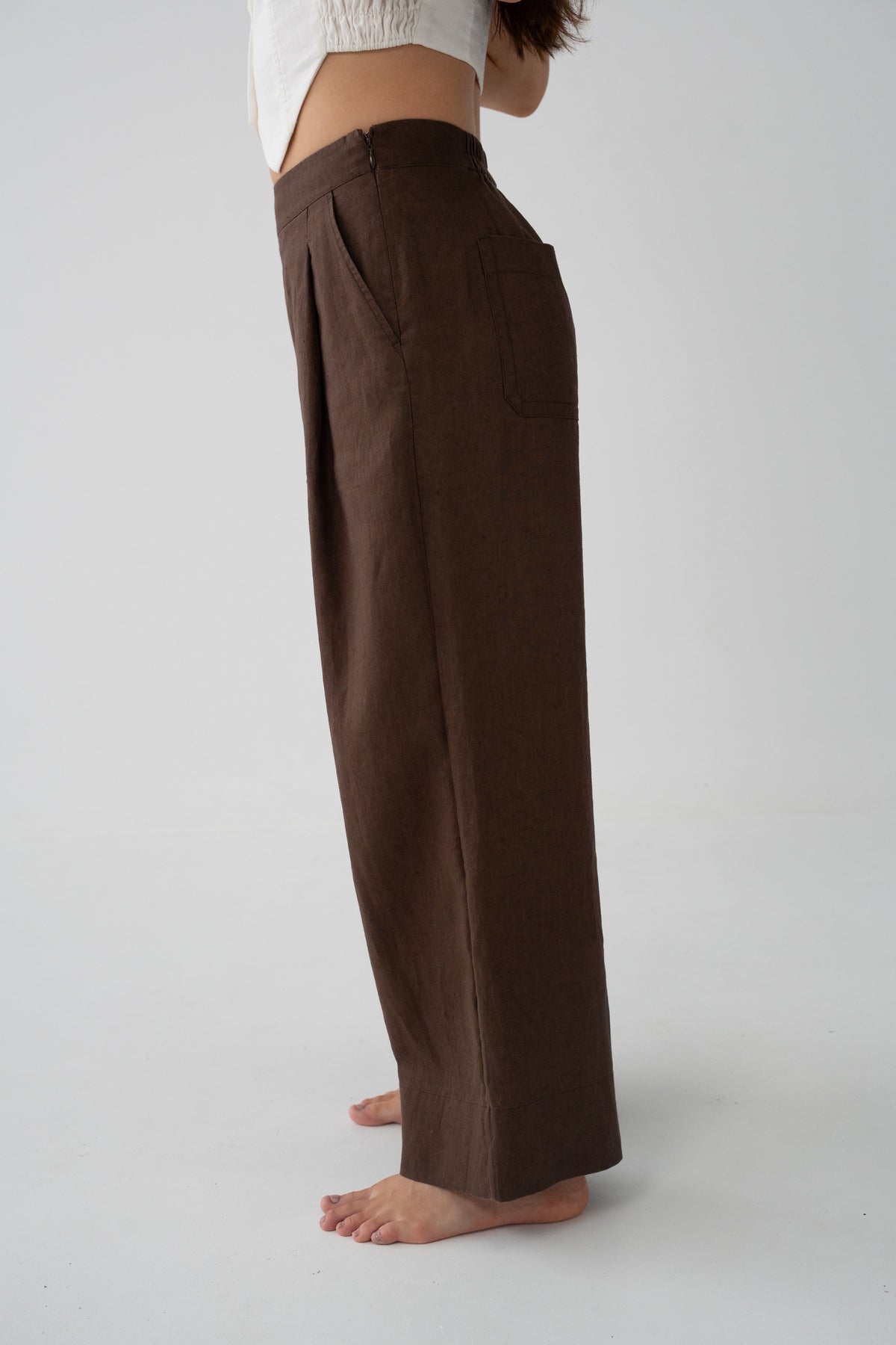 Ivy Linen Crop Pants Chocolate