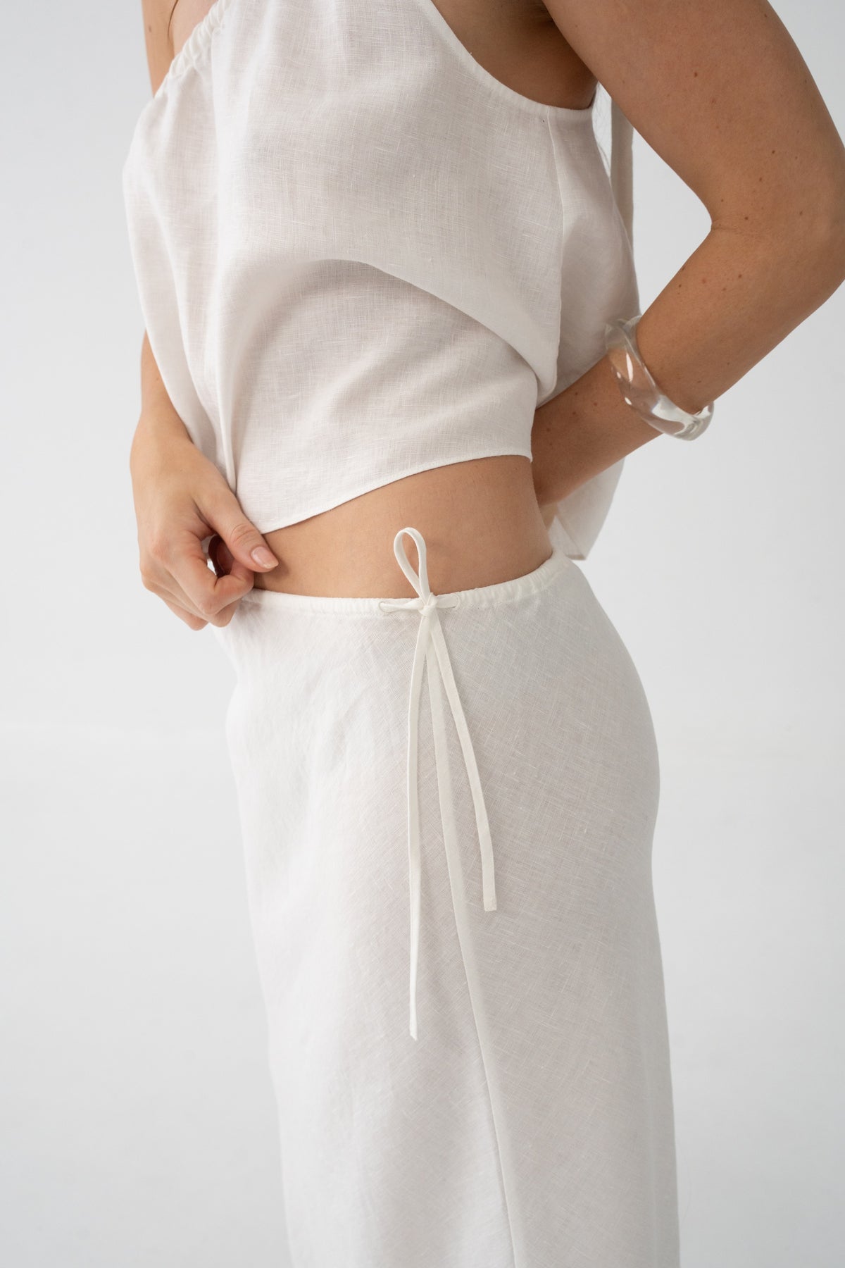 Riley Bias Linen Skirt Ivory