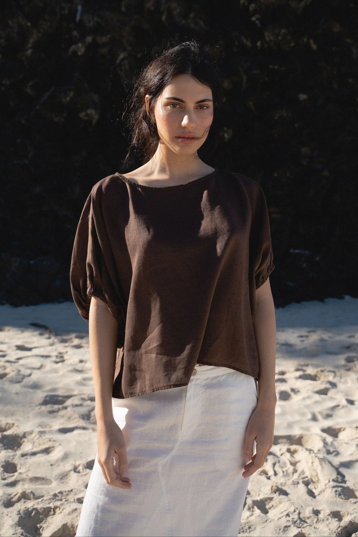 Tina Linen Top Chocolate