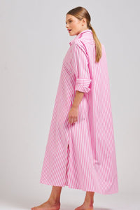 The Luna Oversized Long Shirtdress - Pink Stripe