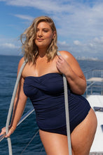 Load image into Gallery viewer, Honey Comb Twist Front Bandeau One Piece Navy
