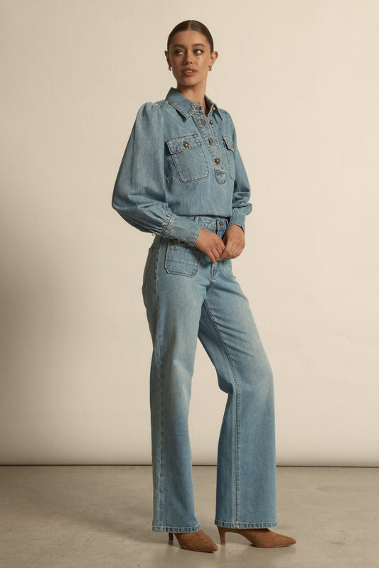 resonate top light washed denim
