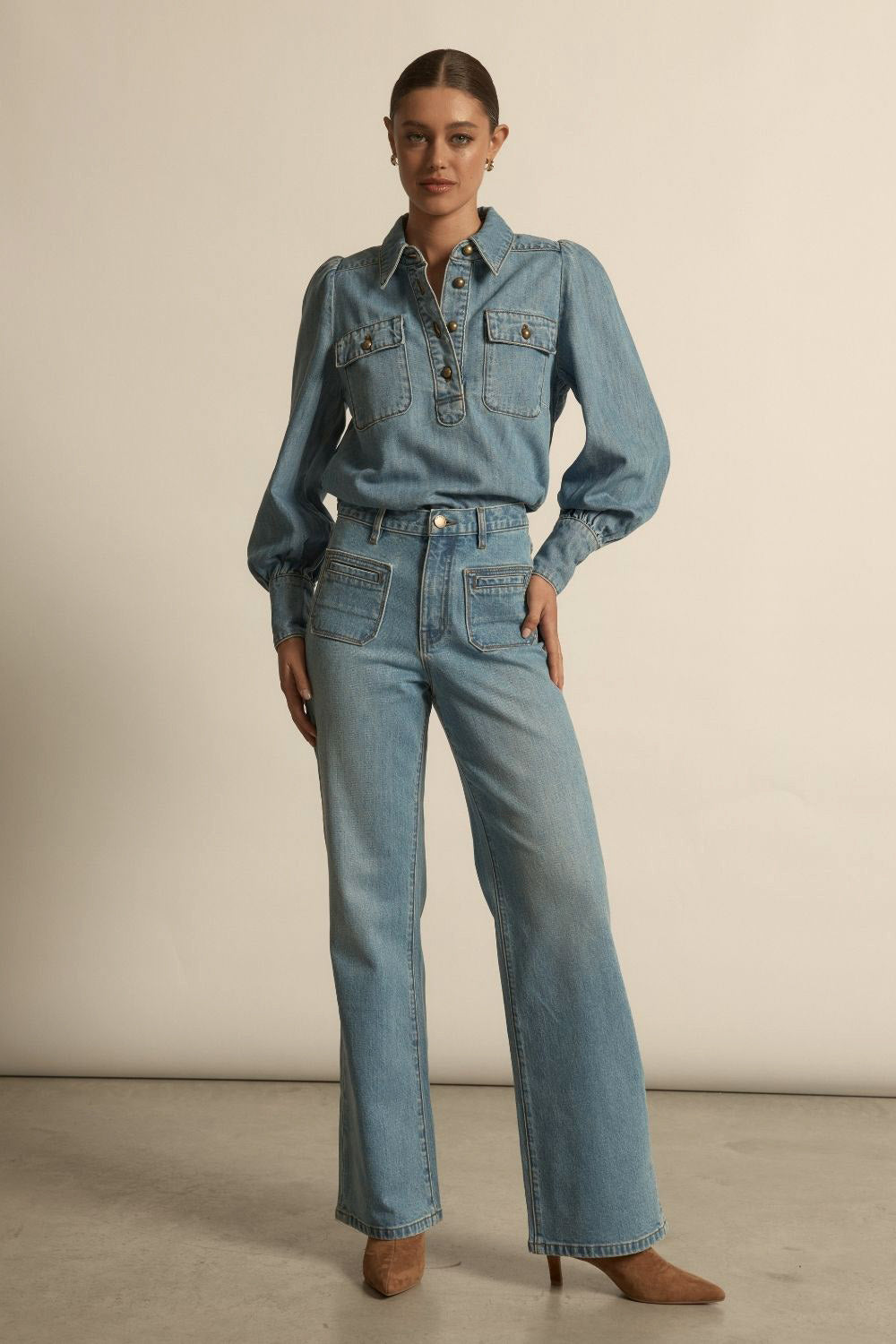 resonate top light washed denim