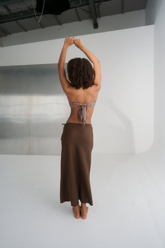 Riley Bias Linen Skirt Chocolate