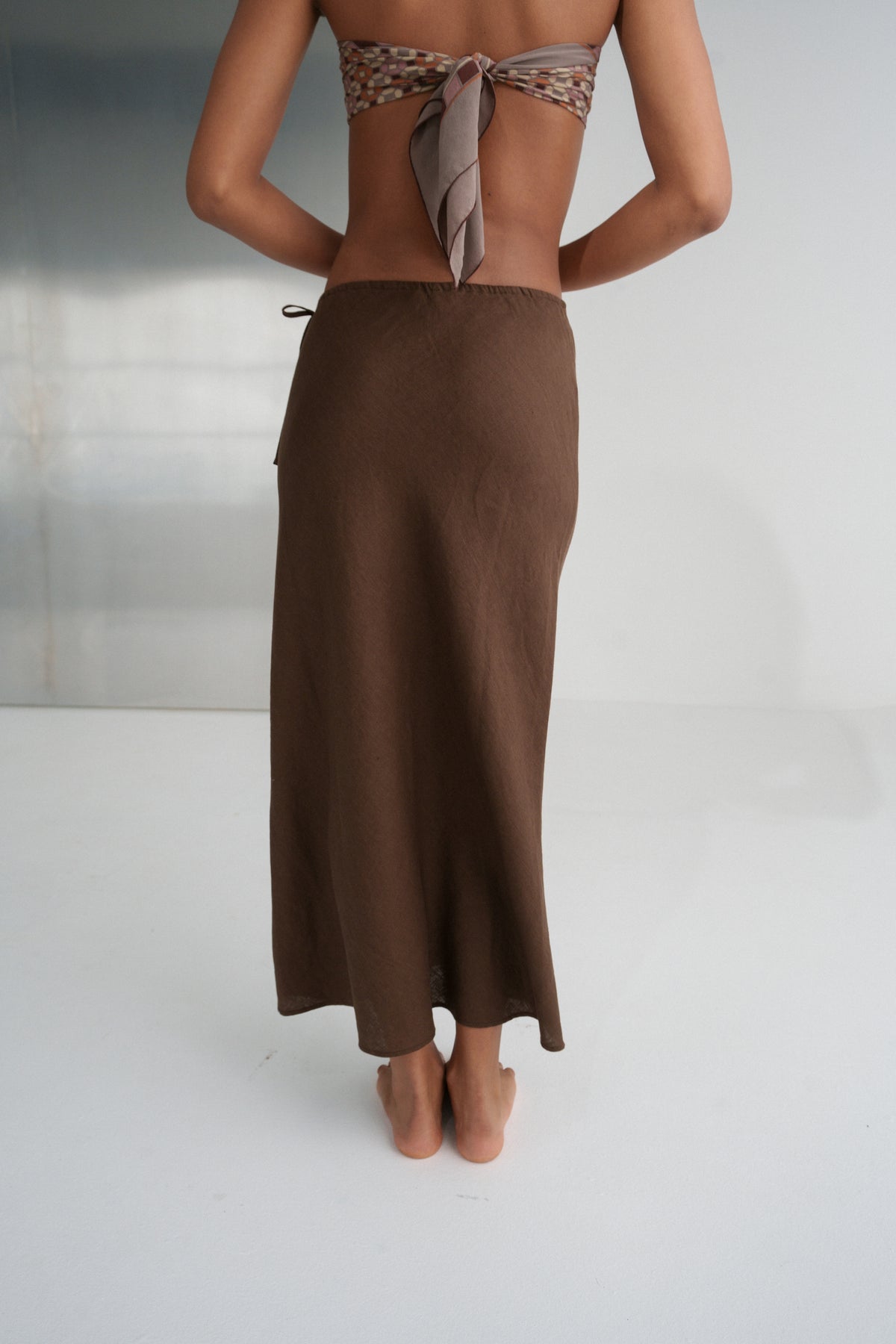 Riley Bias Linen Skirt Chocolate