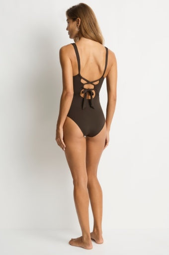 Essentials Edit Longline Tie Back One Piece Espresso