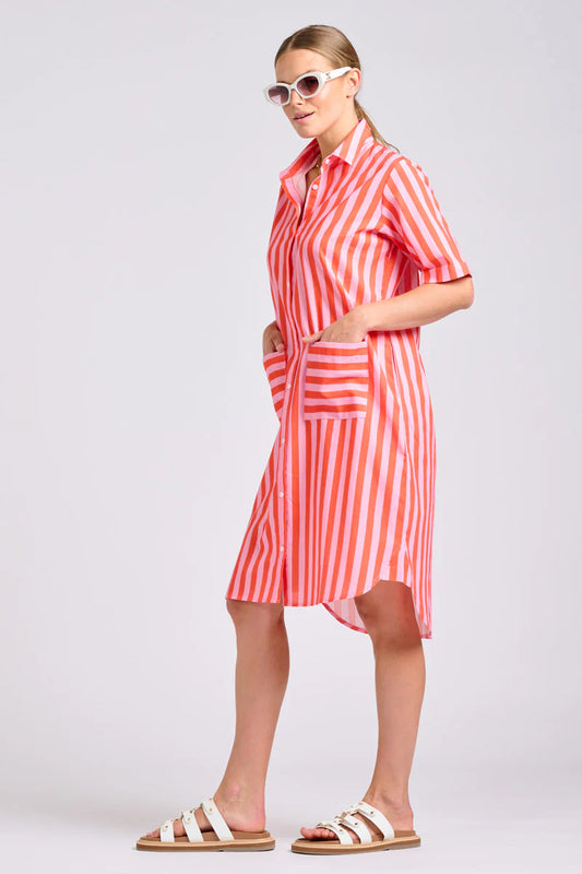 The Caitlin Dress - Pink Papaya Stripe