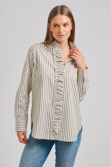 The Piper Classic Cotton Shirt  - French Navy Stripe