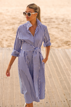Load image into Gallery viewer, The Luna Long Shirt Dress -Blue/White Stripe