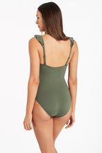 Load image into Gallery viewer, Frill One Piece in Khaki by Sea Level Swim Australia. Yamba Swimwear Store. One Country Mouse Yamba