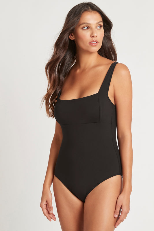 Square Neck One Piece in Black by Sea Level Swim Australia.